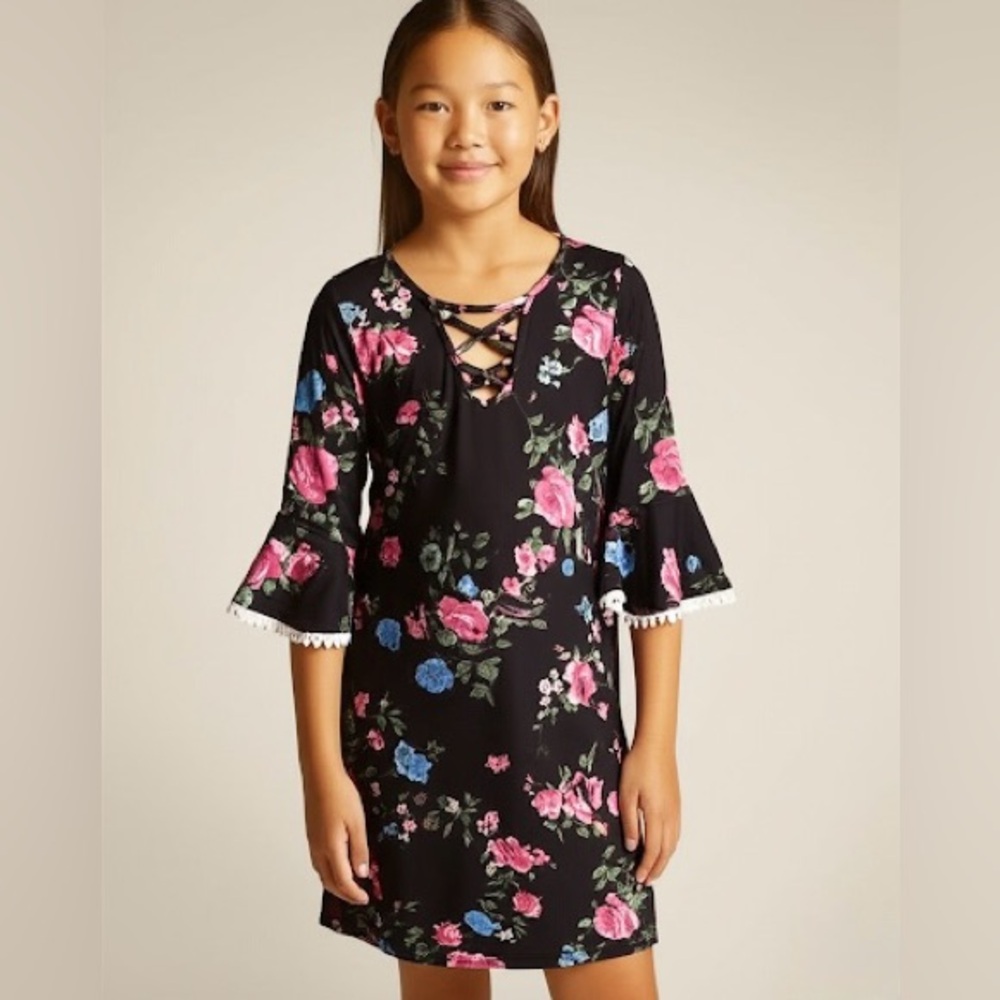 Bella & Birdie Girls Floral Rose Bell Sleeve Dress Size 12-14 (Large) Youth - Picture 13 of 13
